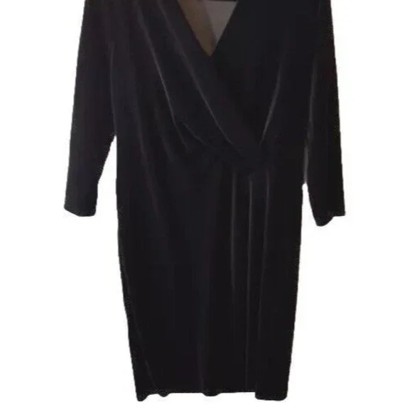 Talbots Dress Size Medium Black Velvet Faux Wrap V Neckline Holiday - Picture 2 of 9